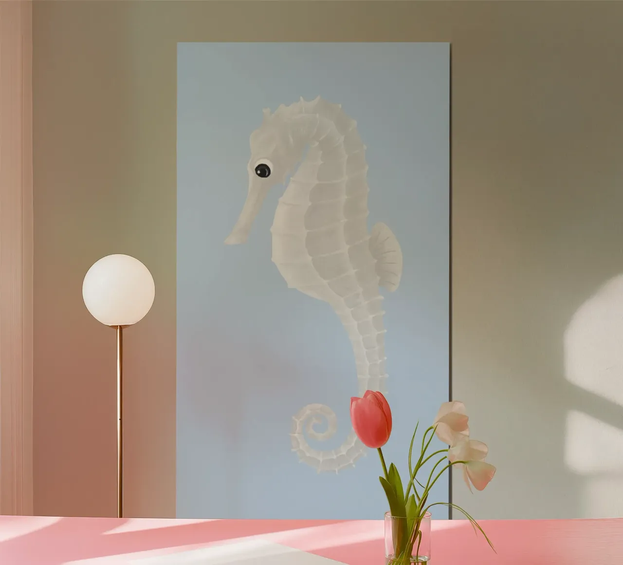 Hippocampe blanc mignon | Pastel Ocean Nursery Print poster avec cadre en aluminium de NorwesClub