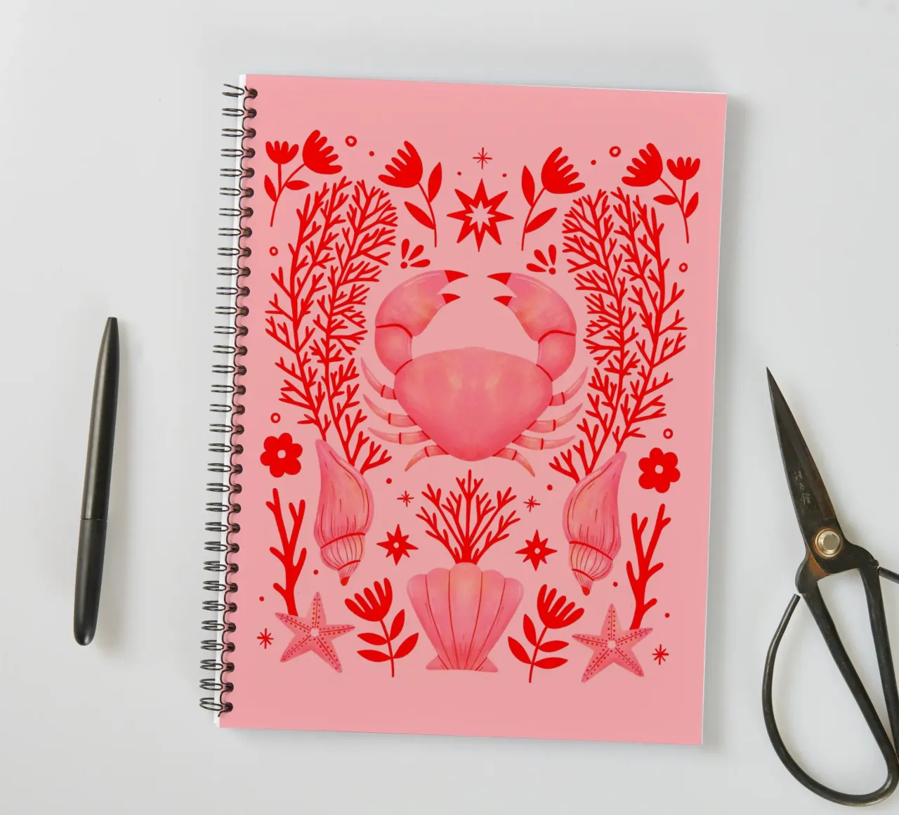 Pink Crab spiral notebook by dafnedesignstudio