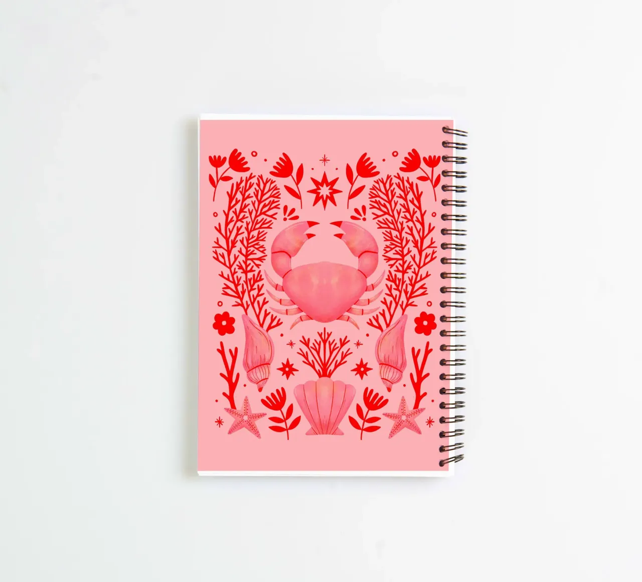 Pink Crab spiral notebook by dafnedesignstudio