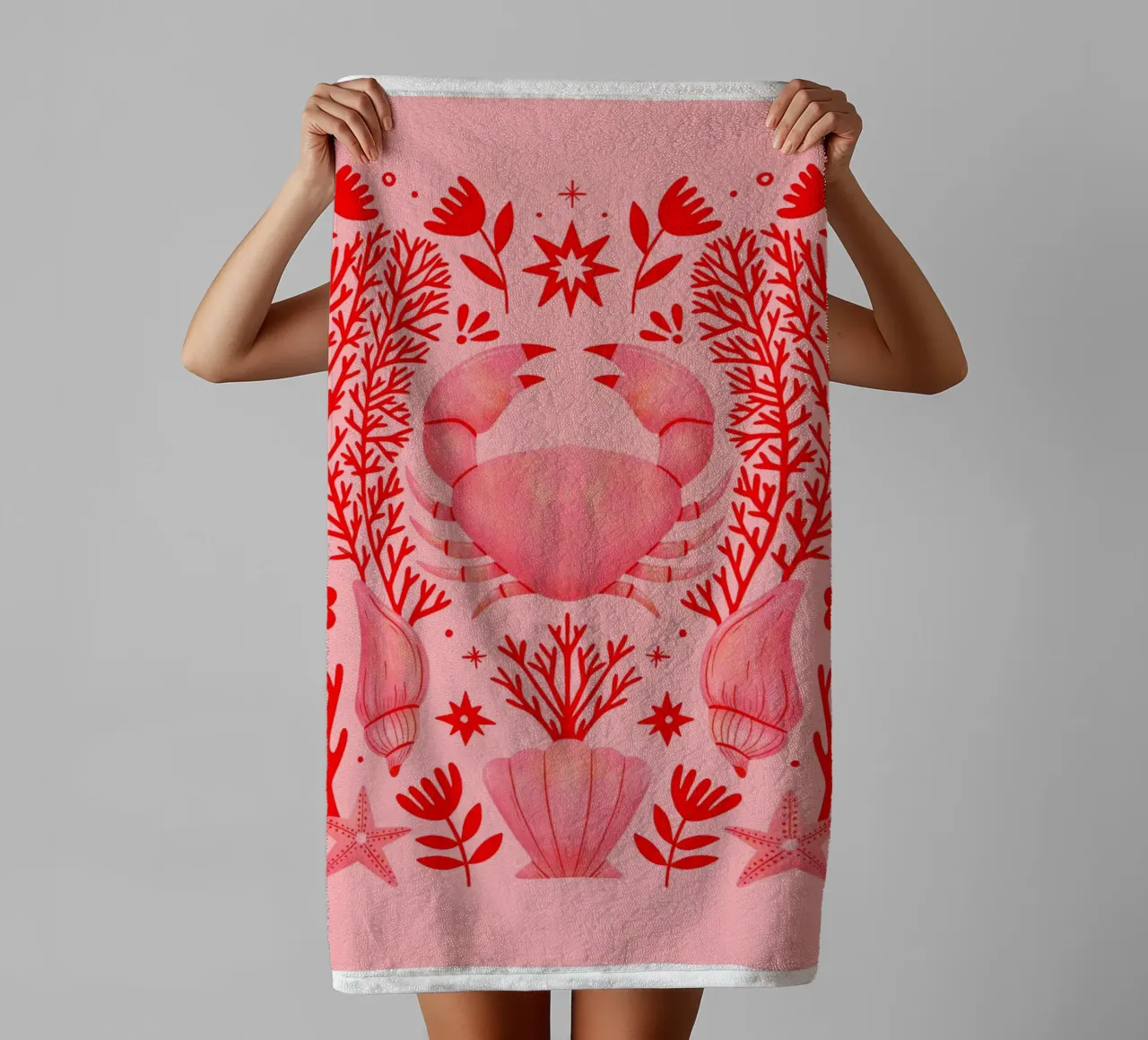 Pink Crab towel by dafnedesignstudio