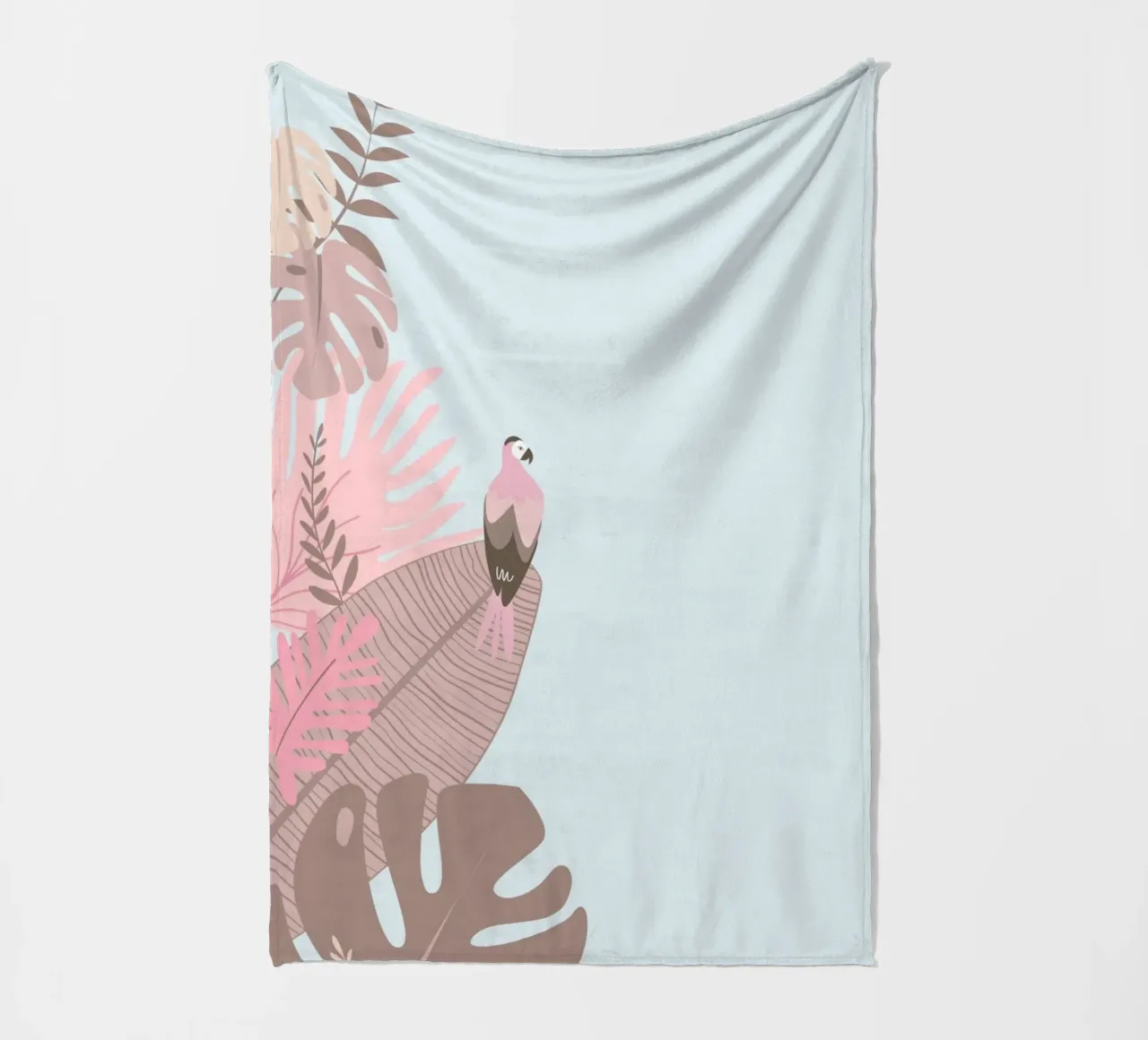 Pappagallo tropicale e foglie pastello | Estetica Boho Jungle Prin coperta in pile da NorwesClub