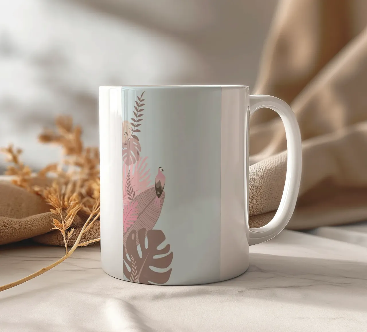 Pappagallo tropicale e foglie pastello | Estetica Boho Jungle Prin tazza in ceramica da NorwesClub