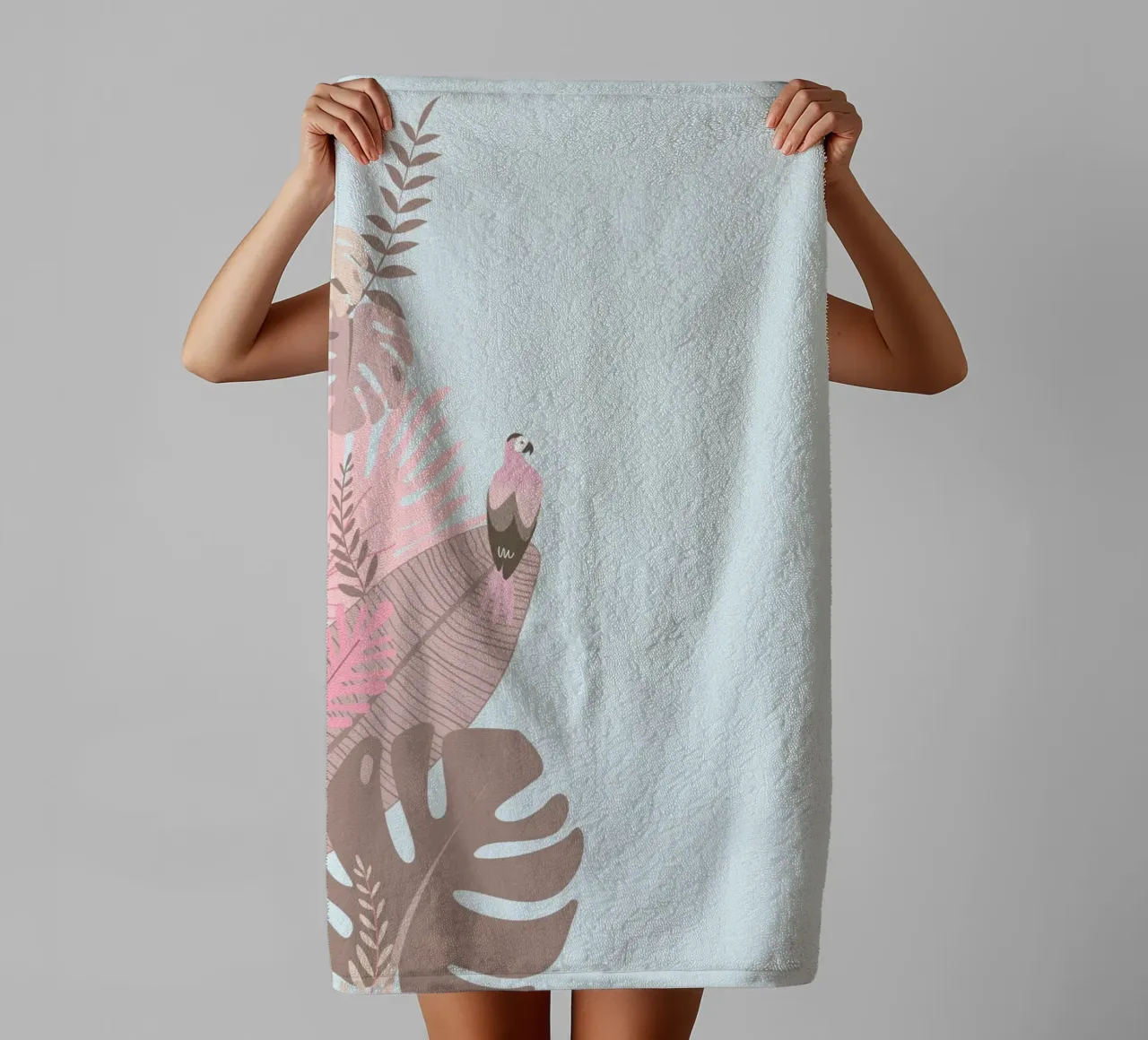 Pappagallo tropicale e foglie pastello | Estetica Boho Jungle Prin asciugamano da bagno da NorwesClub
