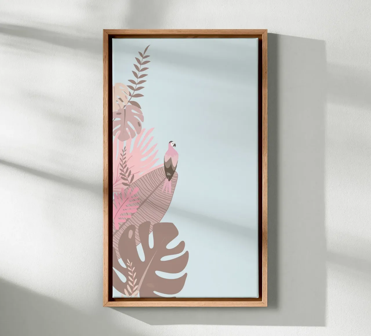 Pappagallo tropicale e foglie pastello | Estetica Boho Jungle Prin tela con Cornice a cassetta da NorwesClub