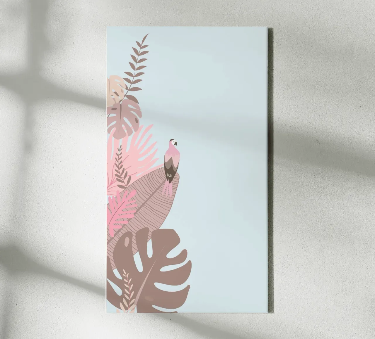 Pappagallo tropicale e foglie pastello | Estetica Boho Jungle Prin tela con Cornice a cassetta da NorwesClub