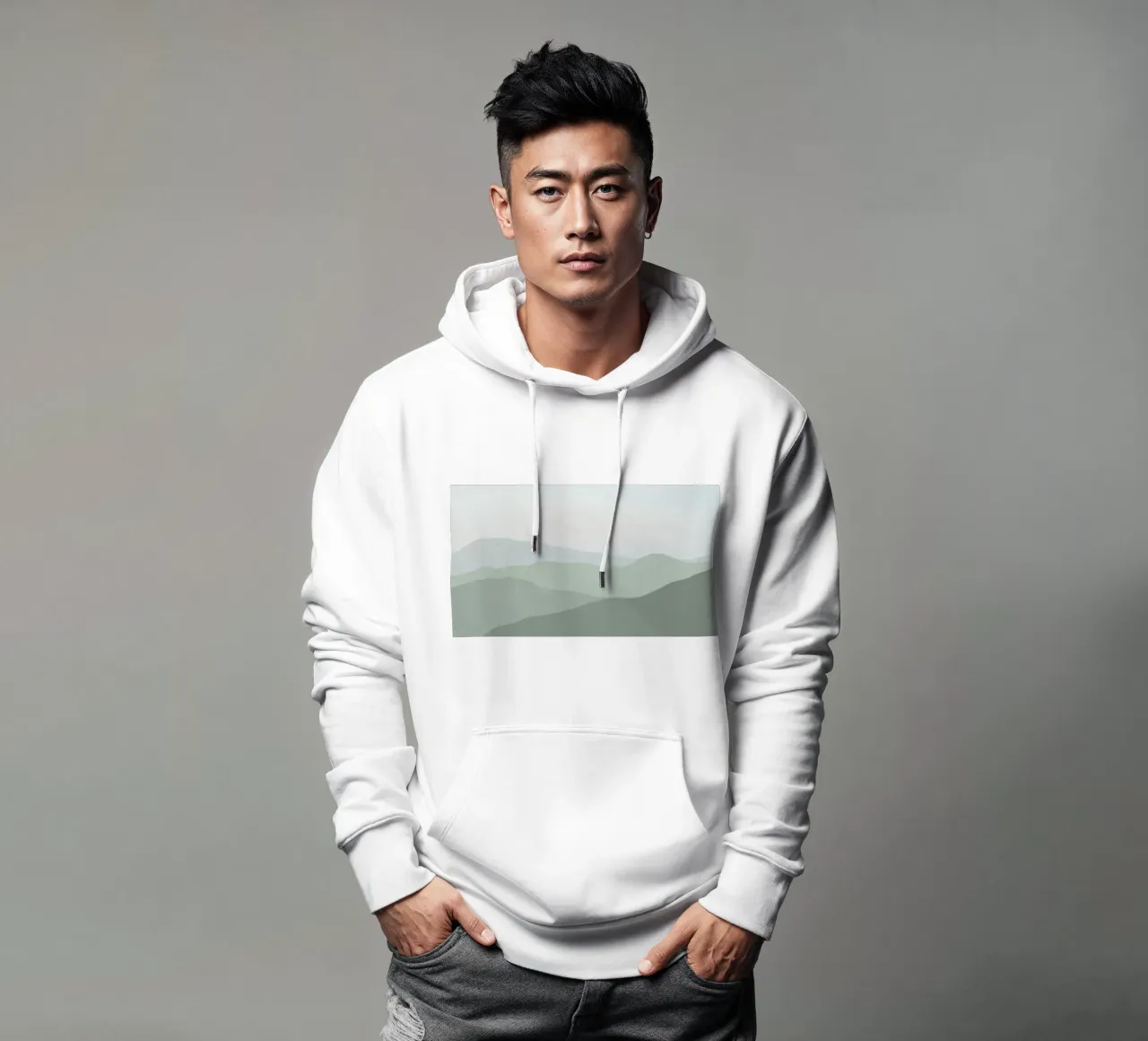 Misty Green Mountain Layers | Serene Abstract Landscape Prin sudadera con capucha de NorwesClub
