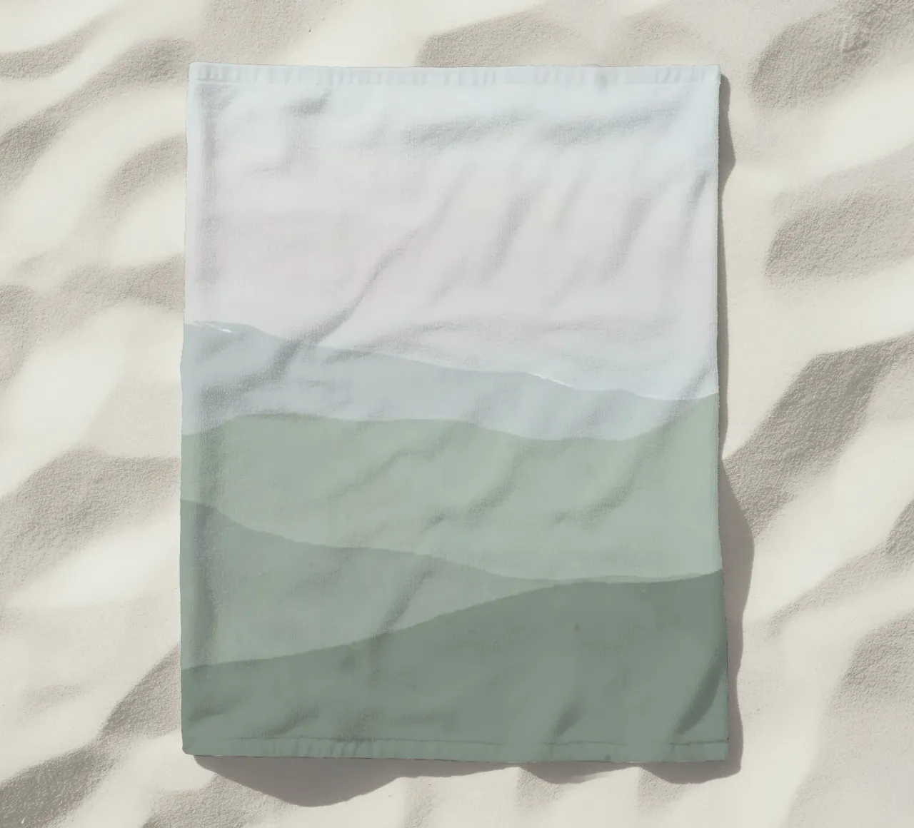 Misty Green Mountain Layers | Serene Abstract Landscape Prin beach towel by NorwesClub