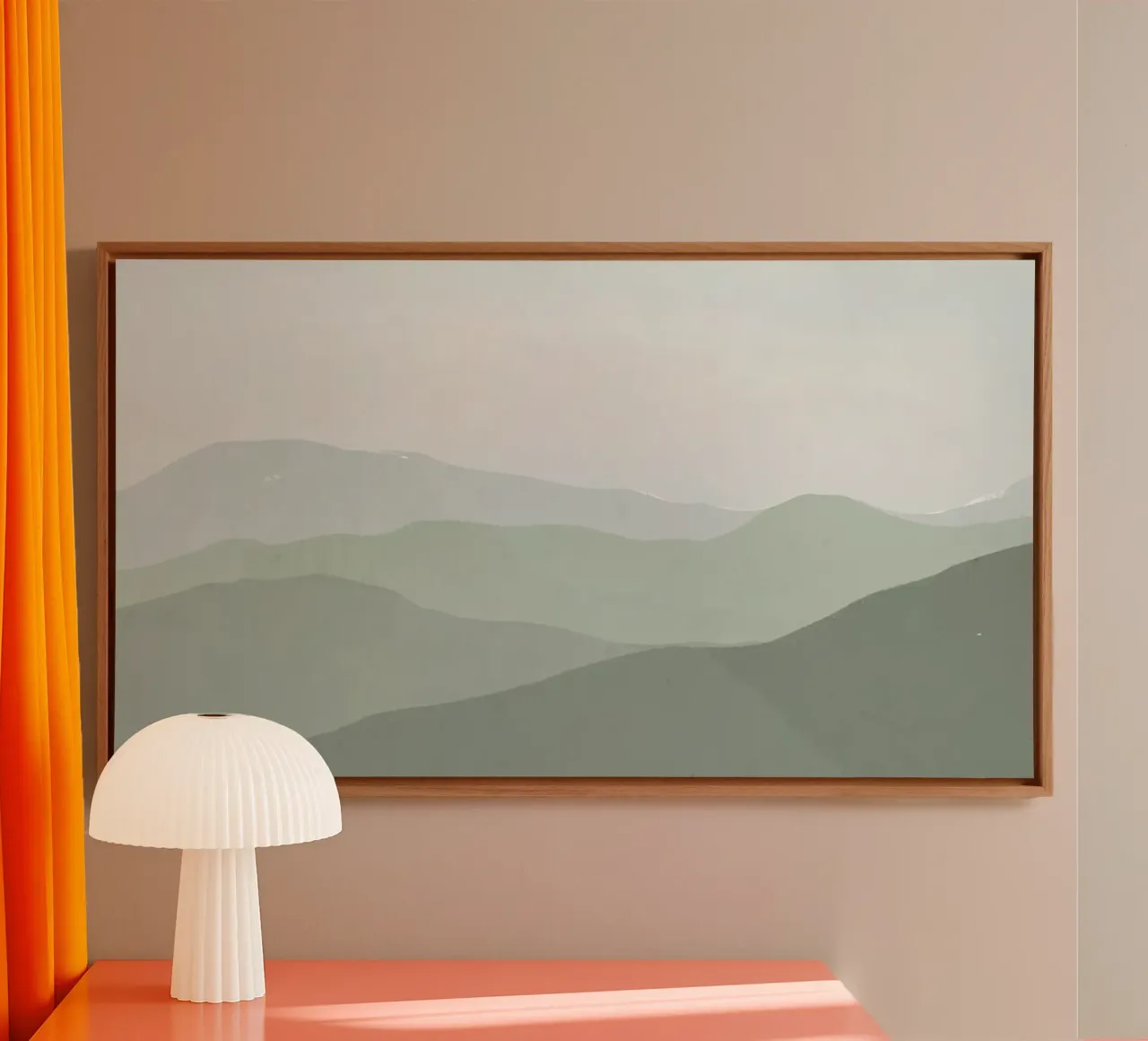 Misty Green Mountain Layers | Serene Abstract Landscape Prin Leinwand von NorwesClub