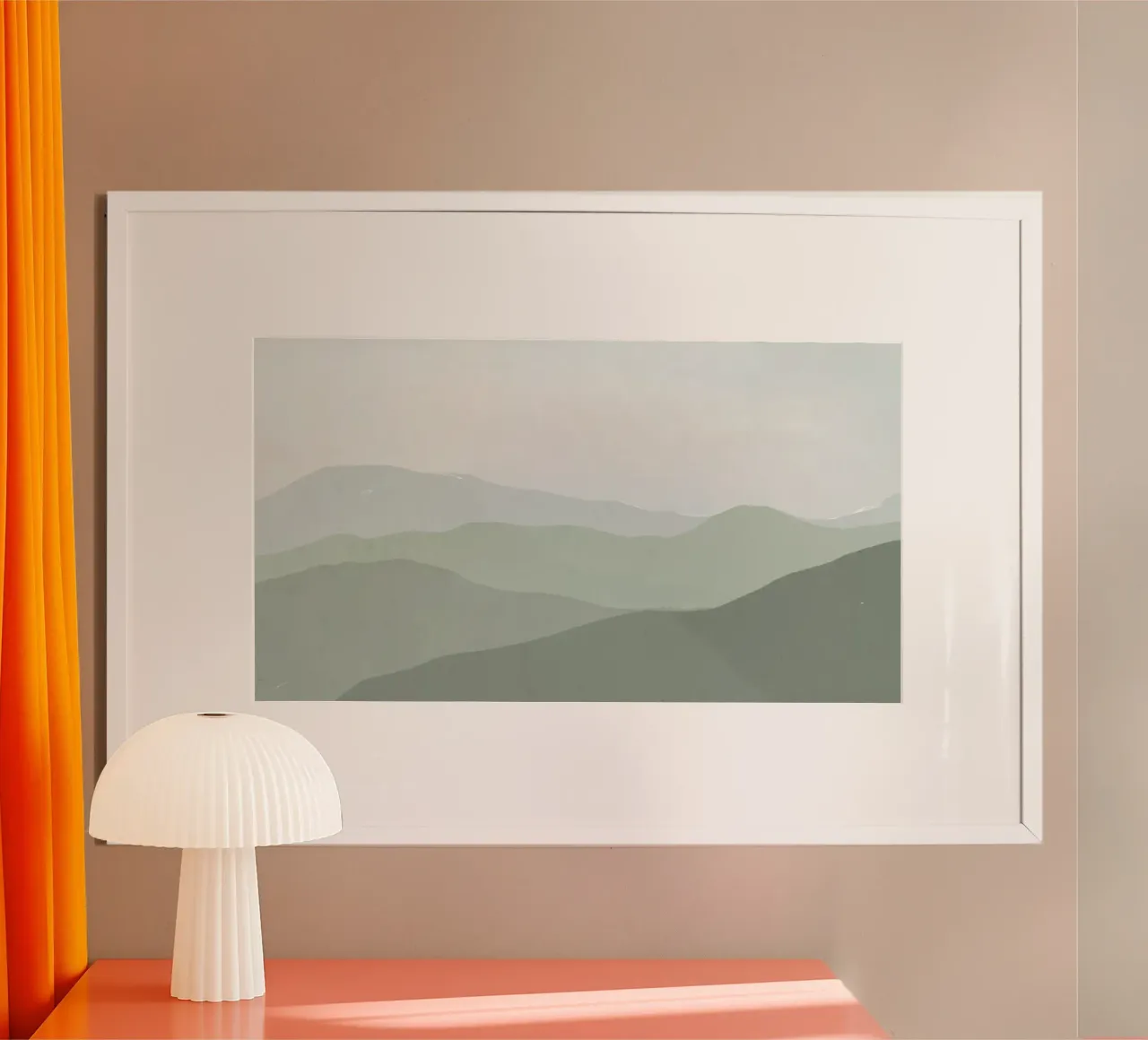 Misty Green Mountain Layers | Serene Abstract Landscape Prin hahnemühle de NorwesClub