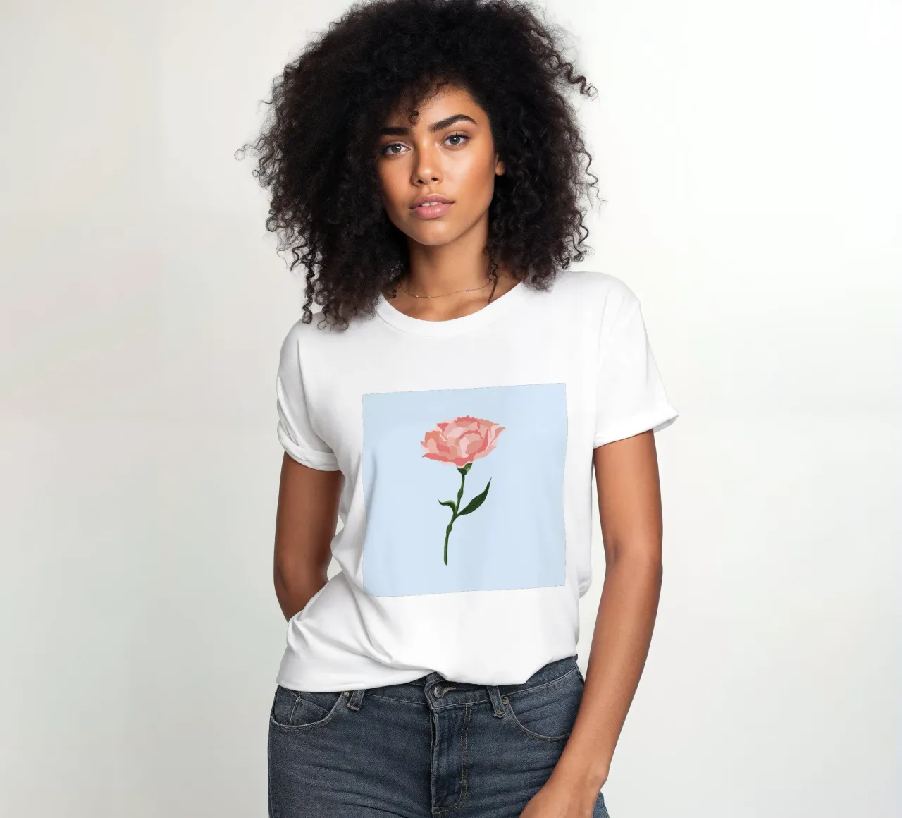 Pink Carnation Flower Art | Minimalist Botanical Print women's fitted t-shirt by NorwesClub
