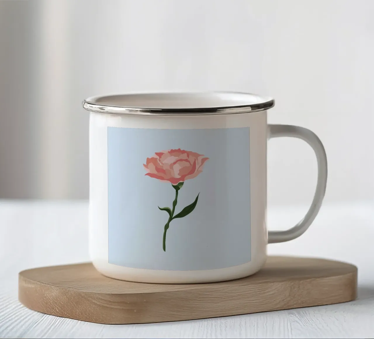 Pink Carnation Flower Art | Minimalist Botanical Print enamel mug by NorwesClub