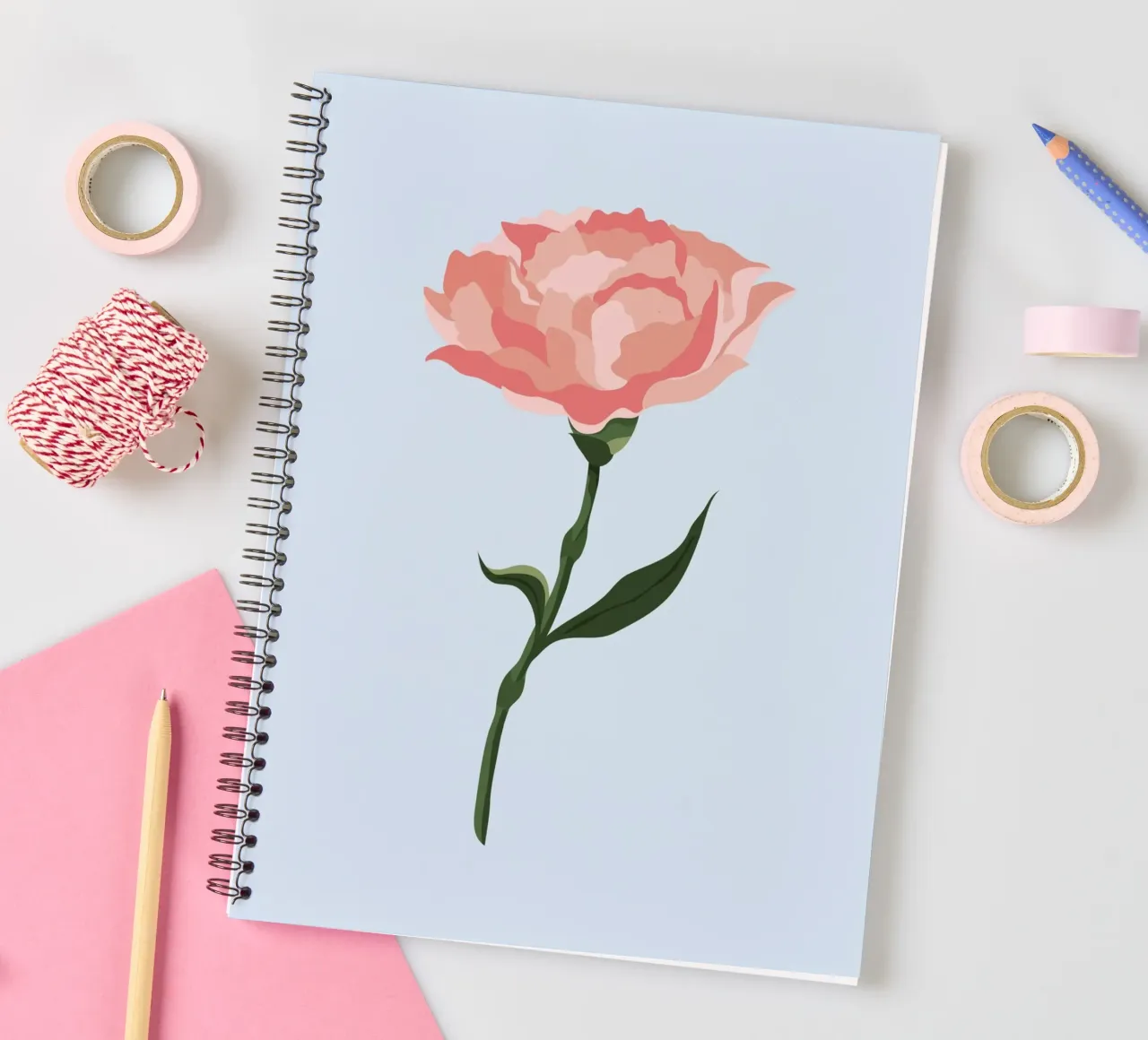 Pink Carnation Flower Art | Minimalist Botanical Print spiral notebook by NorwesClub