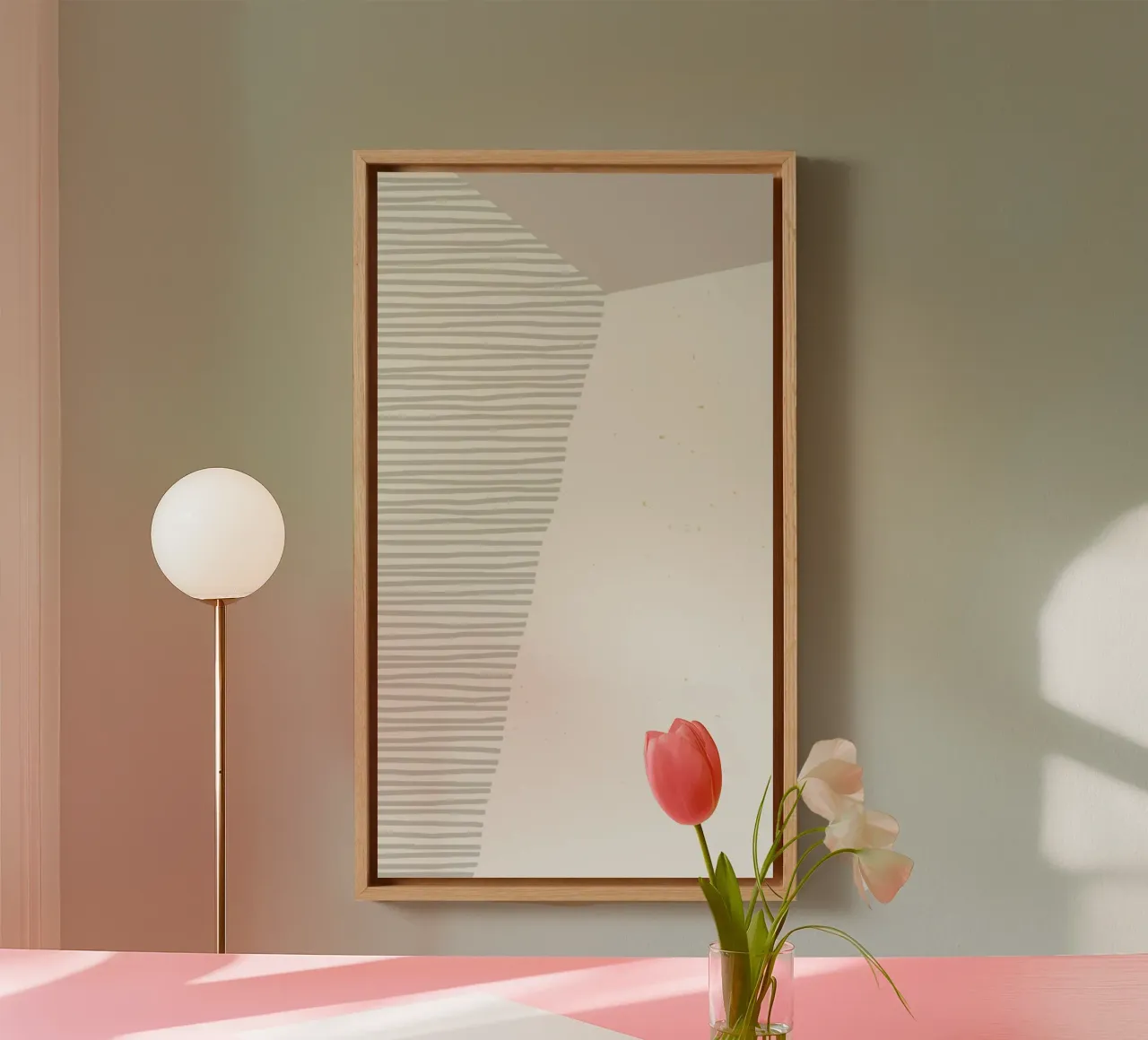 Geometrische Pastel Abstract Minimalistische Gestreepte Moderne Kunst Pr canvas met Baklijst van NorwesClub