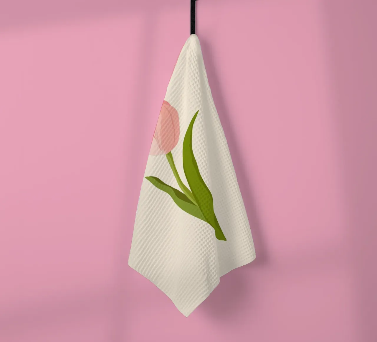 Élégante tulipe rose en fleurs | Minimalist Botanical Art Print torchon de NorwesClub