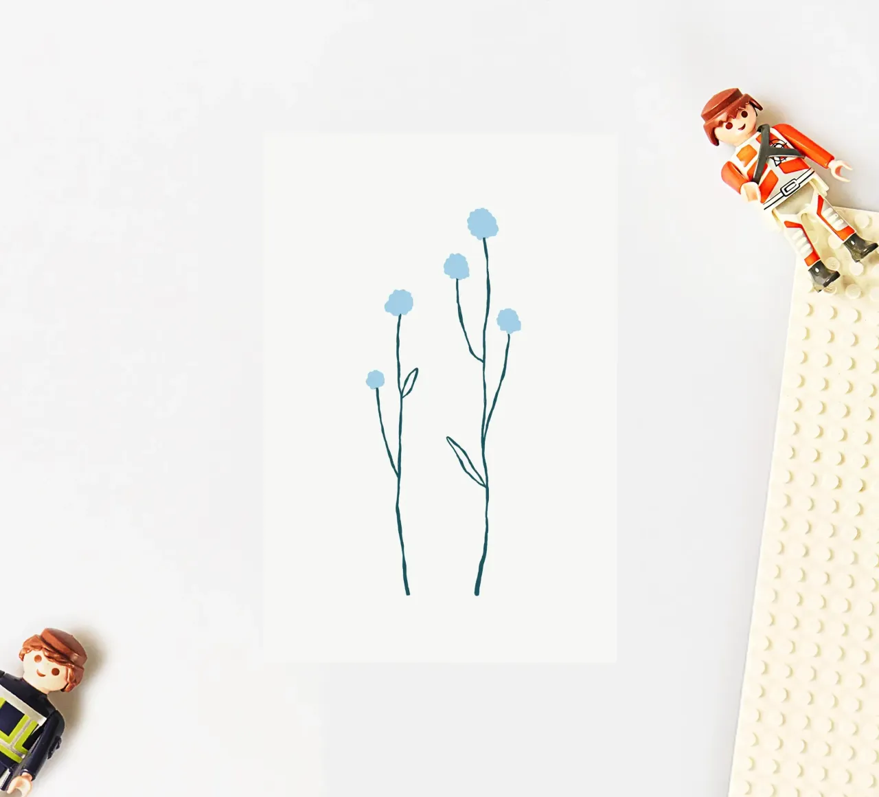 Tiges de fleurs bleues minimalistes | Nordic Botanical Line Art Pri autocollant de NorwesClub