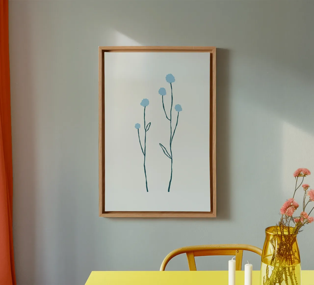 Minimalist Blue Flower Stems | Nordic Botanical Line Art Pri canvas by NorwesClub