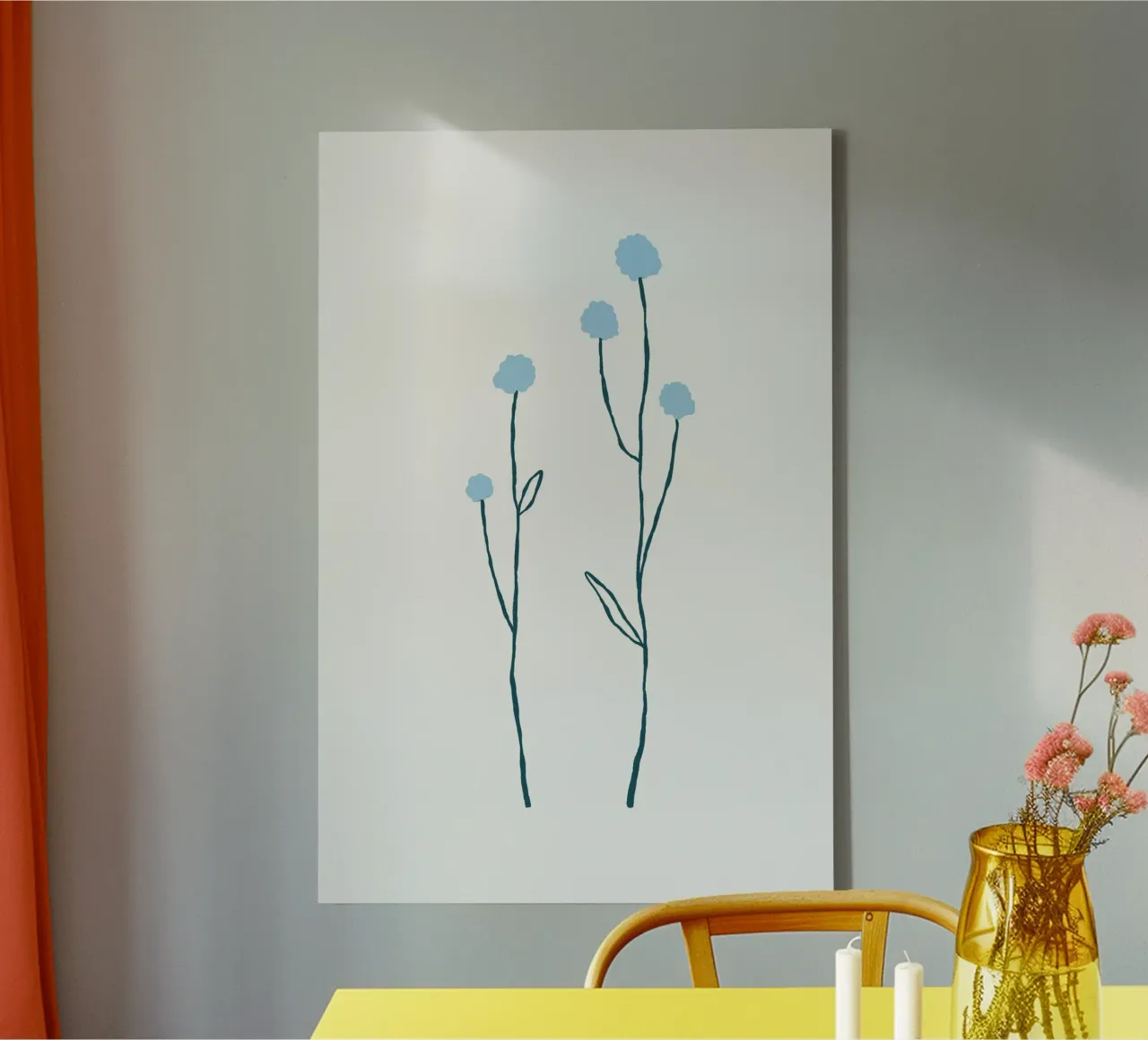 Minimalist Blue Flower Stems | Nordic Botanical Line Art Pri canvas by NorwesClub