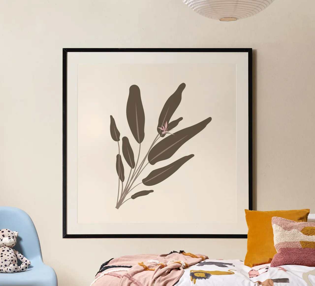 Abstract Bird of Paradise Leaf | Earthy Tone Botanical Print poster with plastic frame by NorwesClub