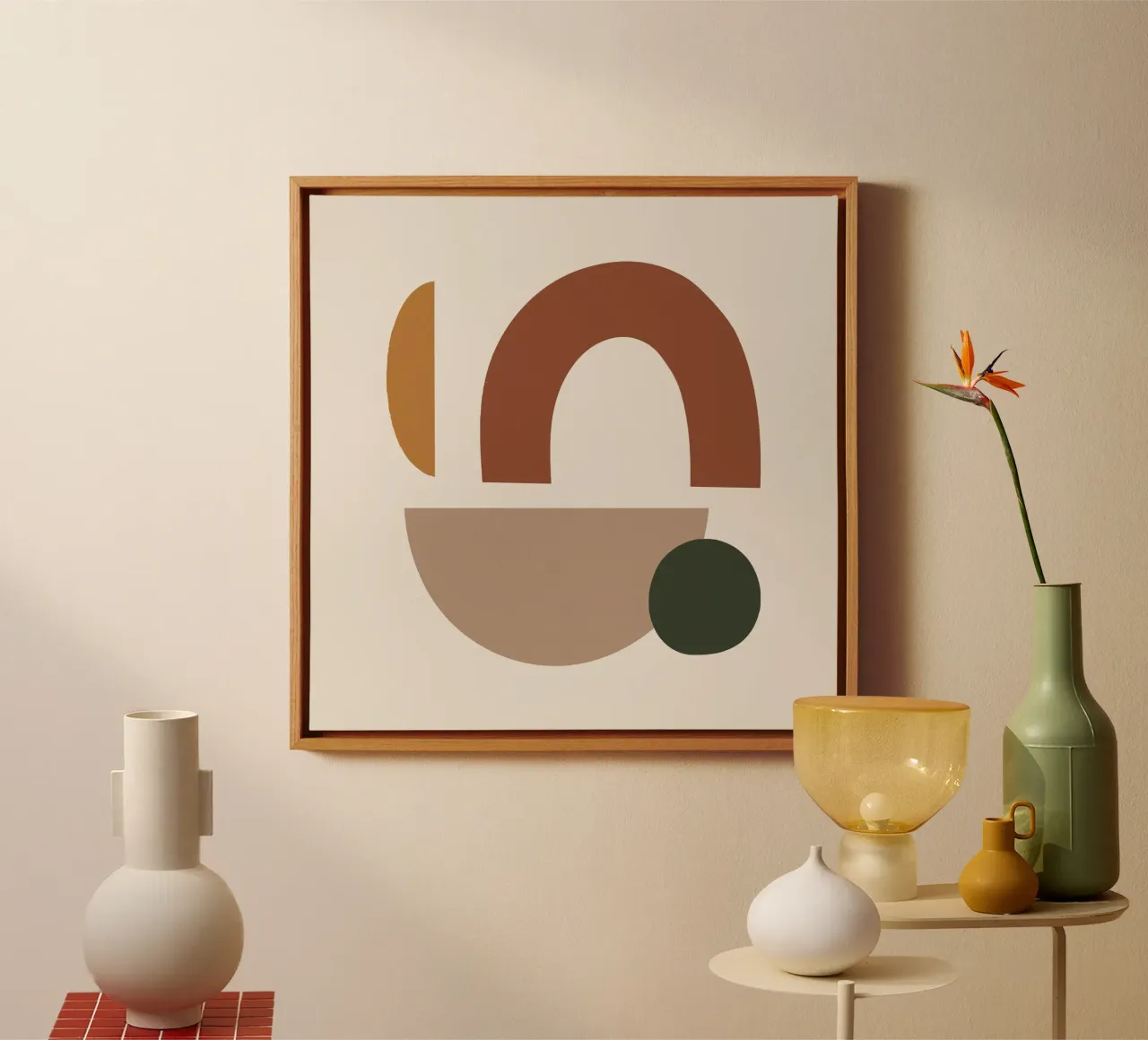 Boho Abstract Shapes | Mid-Century Modern Geometric Art canvas with Floater frame by NorwesClub