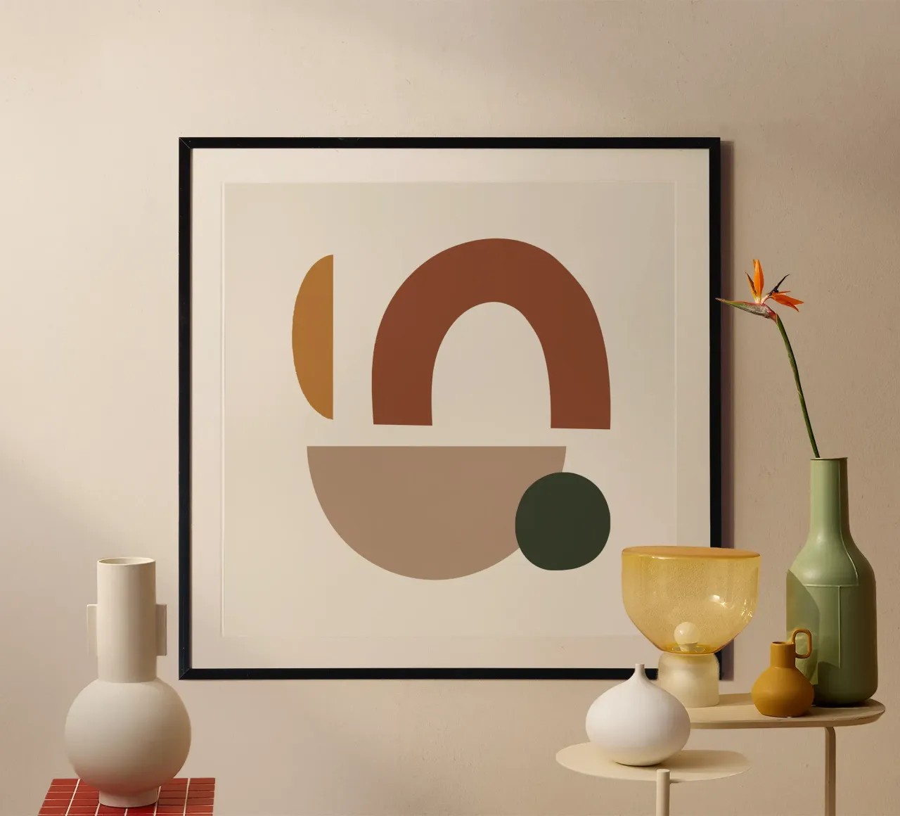 Forme astratte Boho | Arte geometrica moderna di metà secolo poster con telaio in plastica da NorwesClub