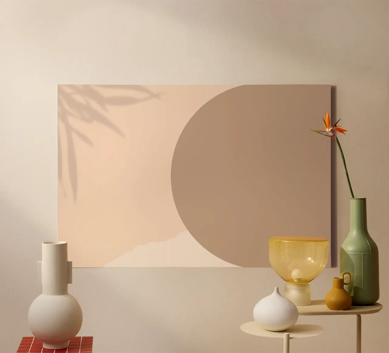 Boho Abstrakt Schattenspiel | Erdige Töne Kreis Kunstdruck Leinwand von NorwesClub