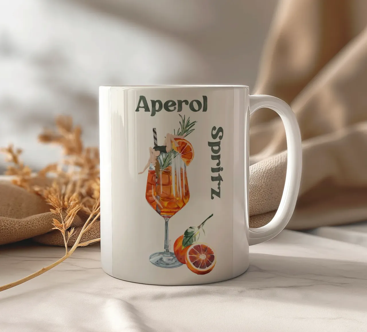 Aperol Spritz retro vintage cream orange beverage poster ceramic mug by This Wild Soul - Illustration