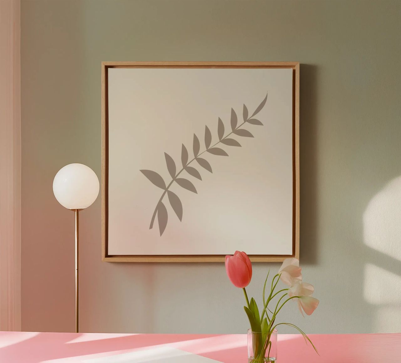 Minimalist Pastel Leaf Branch | Scandinavian Botanical Art P canvas by NorwesClub