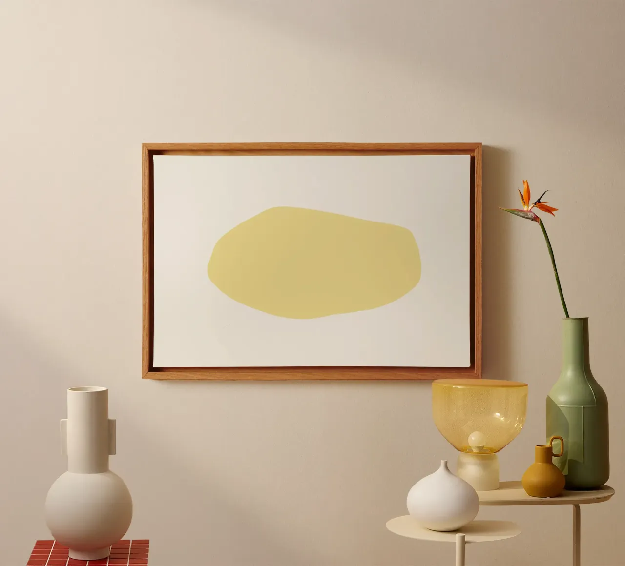 Zachte gele organische vorm Minimalistische pastel abstracte print canvas met Baklijst van NorwesClub
