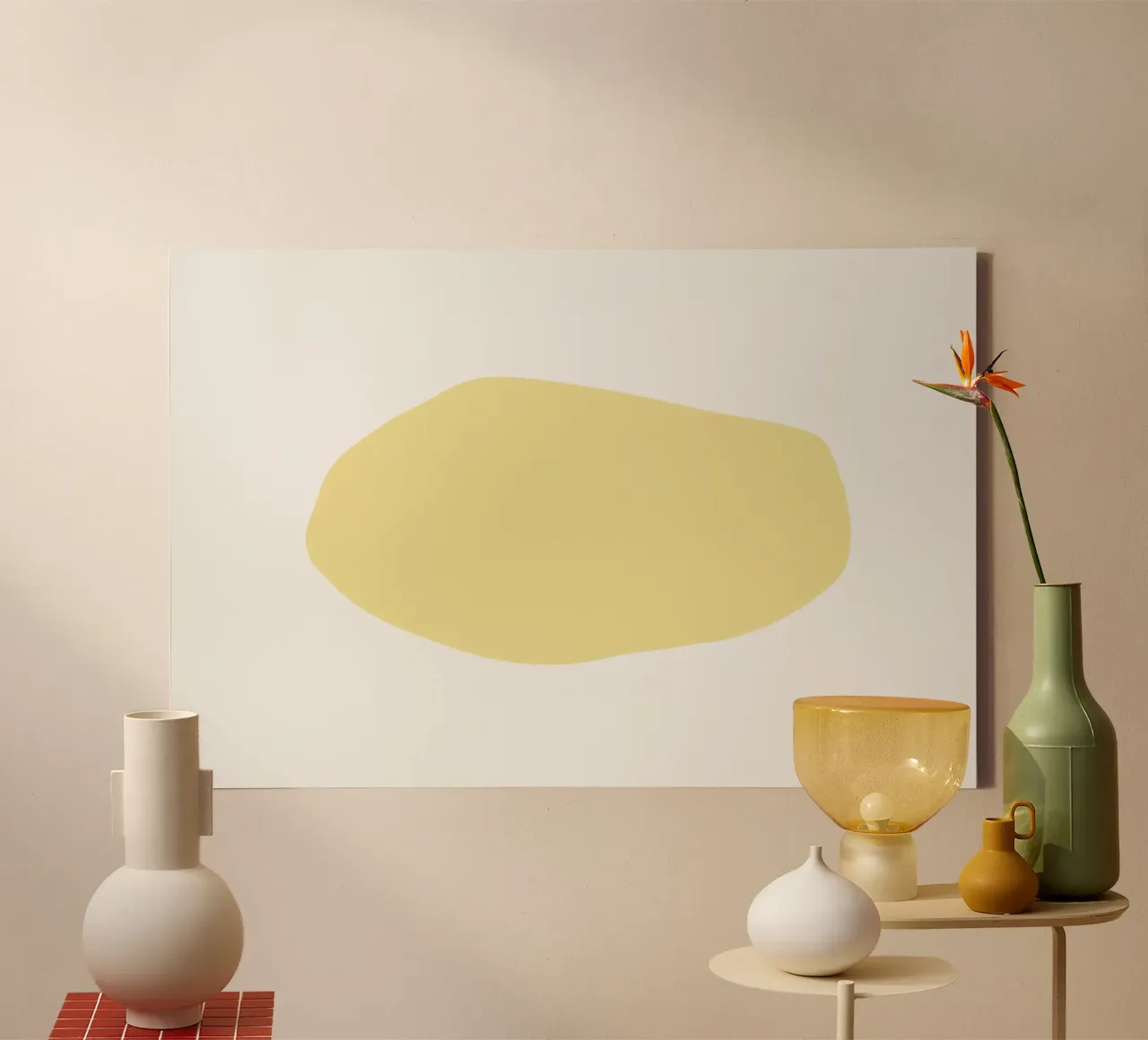 Zachte gele organische vorm Minimalistische pastel abstracte print canvas met Baklijst van NorwesClub