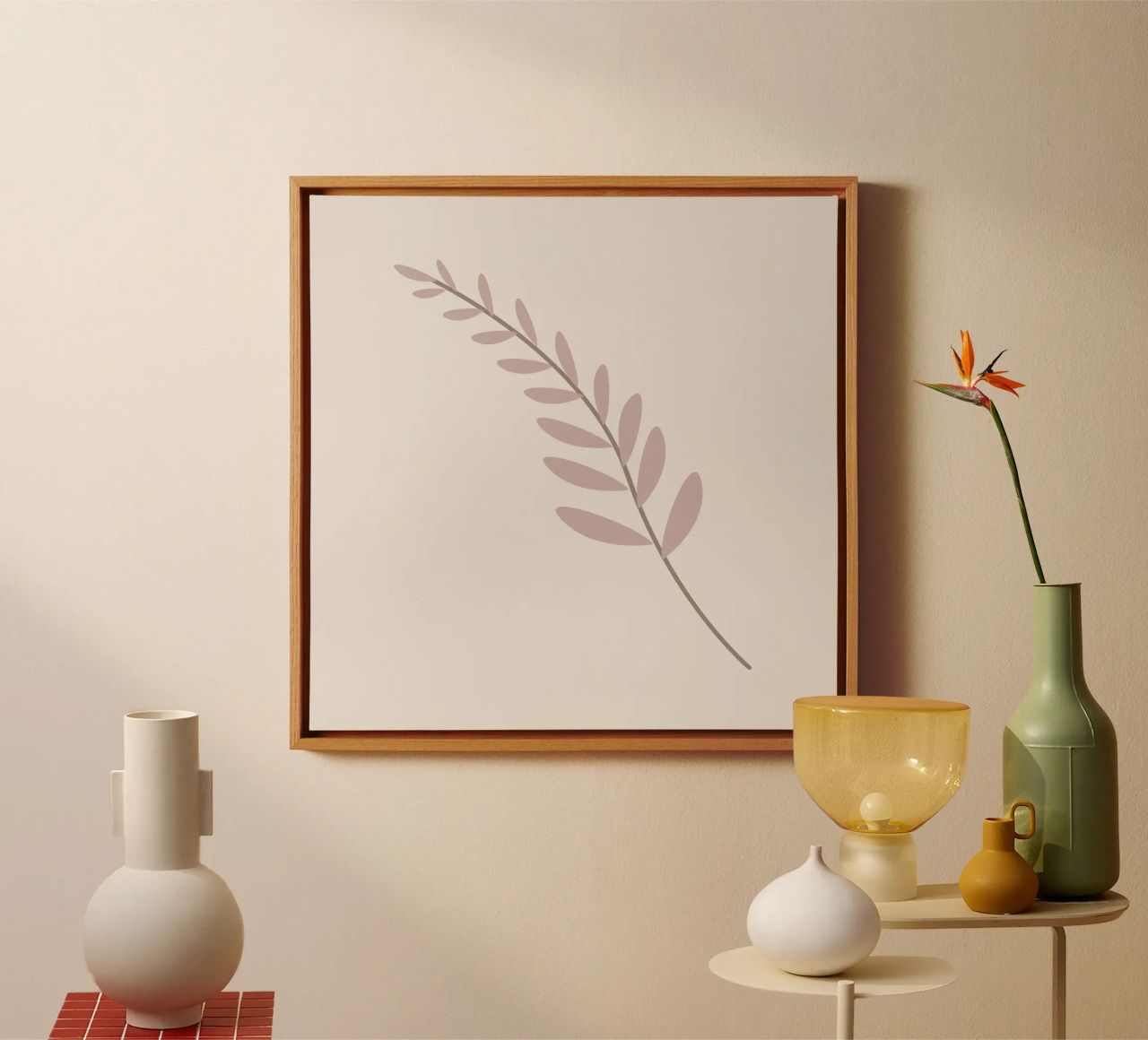 Blush Pink Leaf Branch | Minimalist Botanical Art Print canvas by NorwesClub