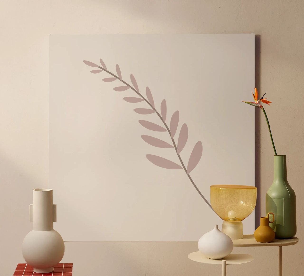 Blush Pink Leaf Branch | Minimalist Botanical Art Print canvas by NorwesClub