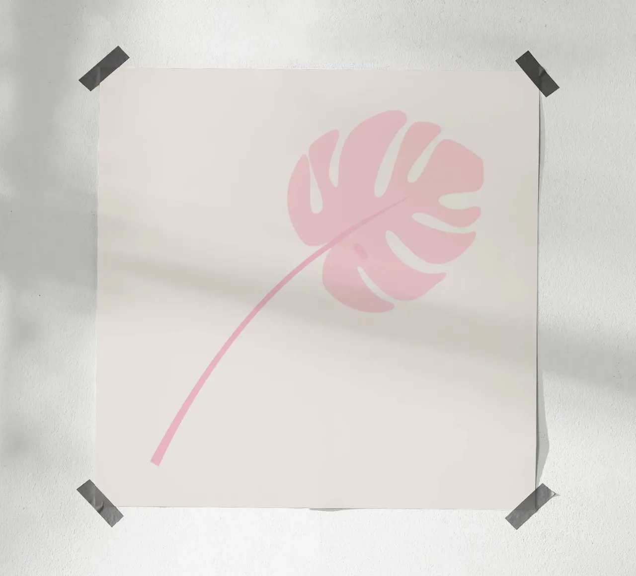 Pink Monstera Leaf Pastel | Minimalist Tropical Print poster with plastic frame by NorwesClub