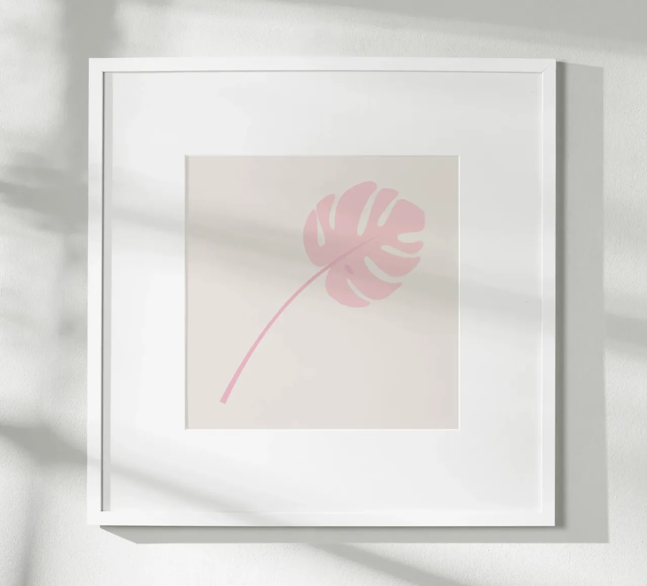 Pink Monstera Leaf Pastel | Minimalist Tropical Print poster with plastic frame by NorwesClub