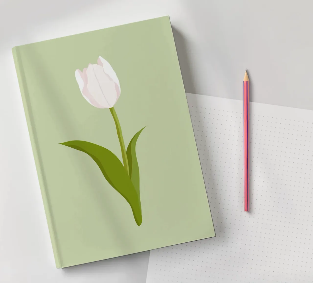 White Tulip Bloom Pastel | Minimalist Botanical Art Print notebook by NorwesClub