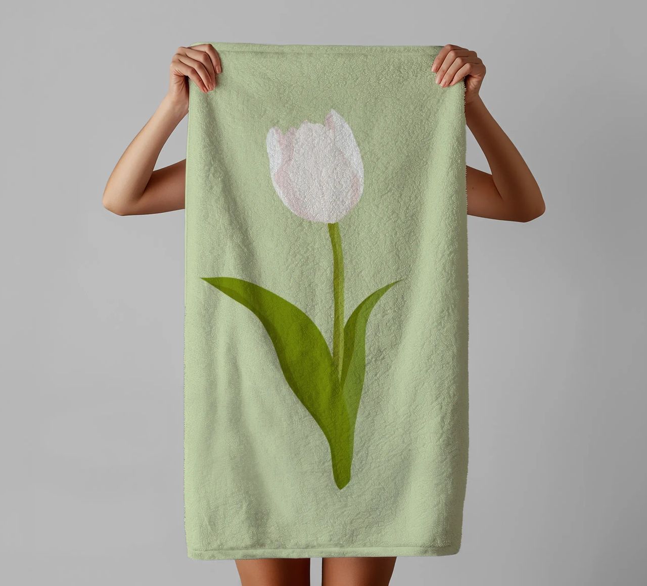 White Tulip Bloom Pastel | Minimalist Botanical Art Print towel by NorwesClub