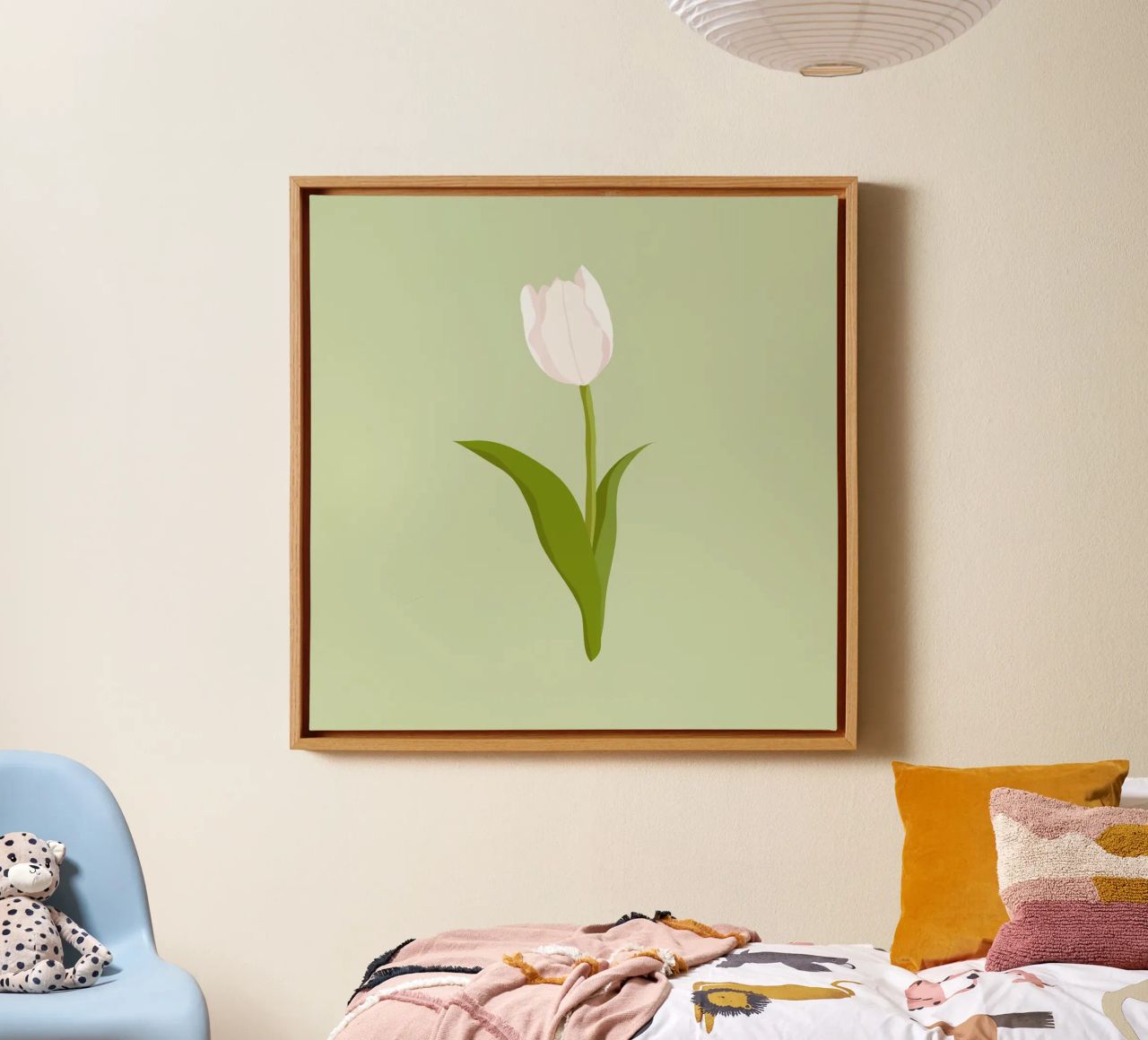White Tulip Bloom Pastel | Minimalist Botanical Art Print canvas by NorwesClub