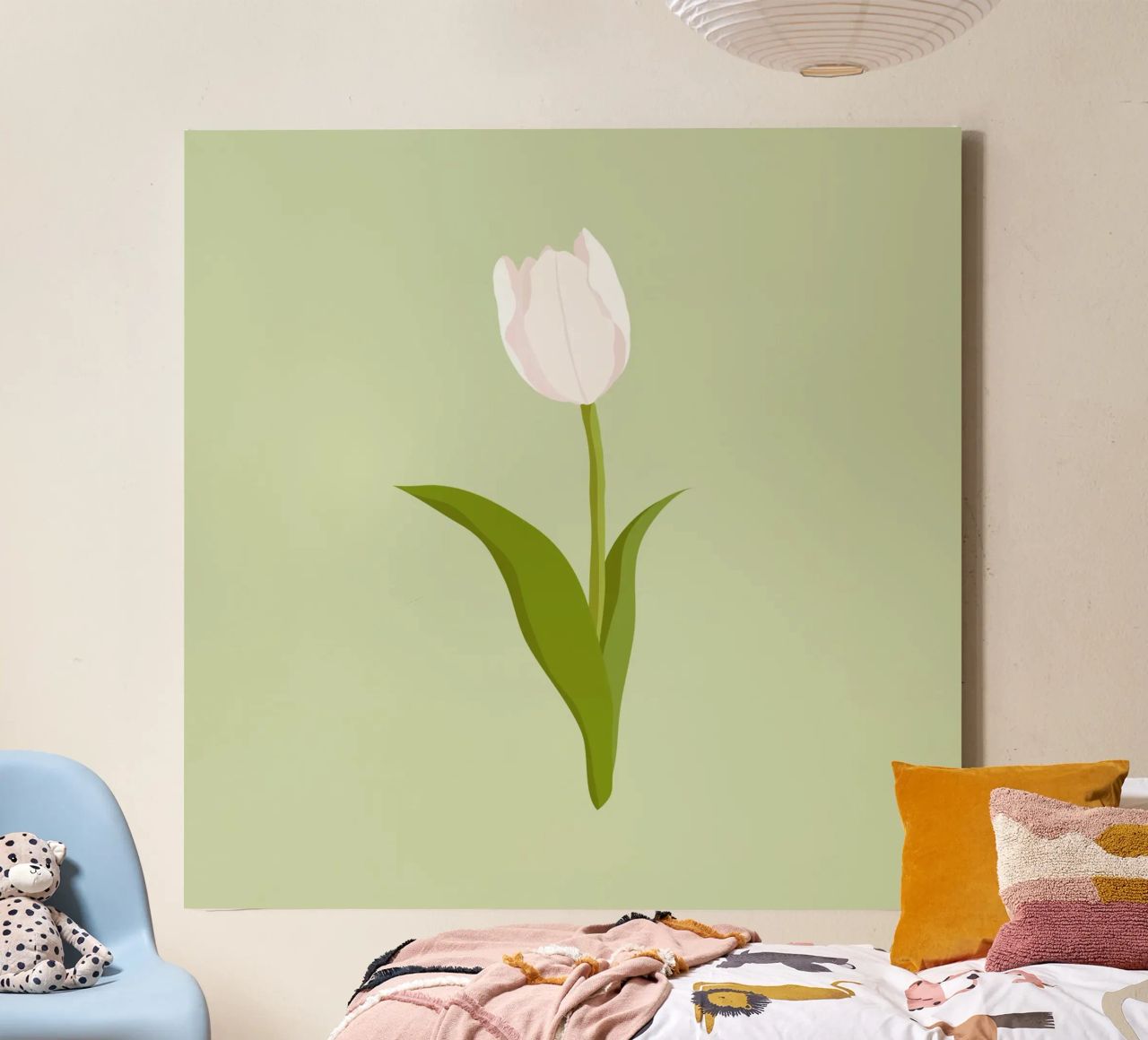 White Tulip Bloom Pastel | Minimalist Botanical Art Print canvas by NorwesClub