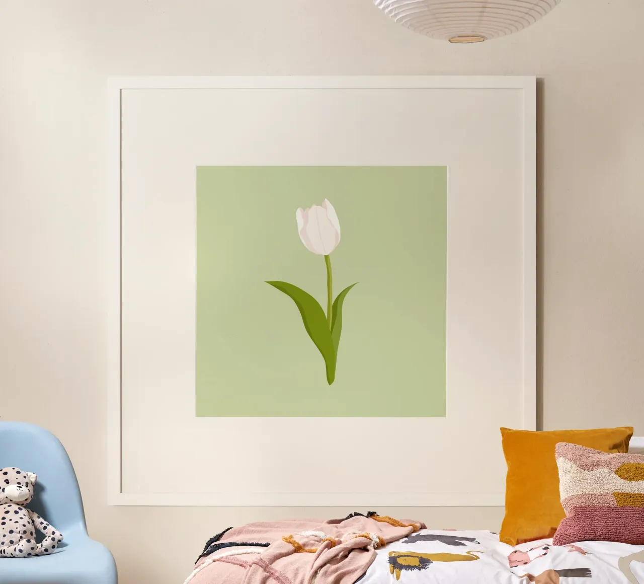 Tulipano bianco in fiore pastello e stampa botanica minimalista poster con telaio in alluminio da NorwesClub