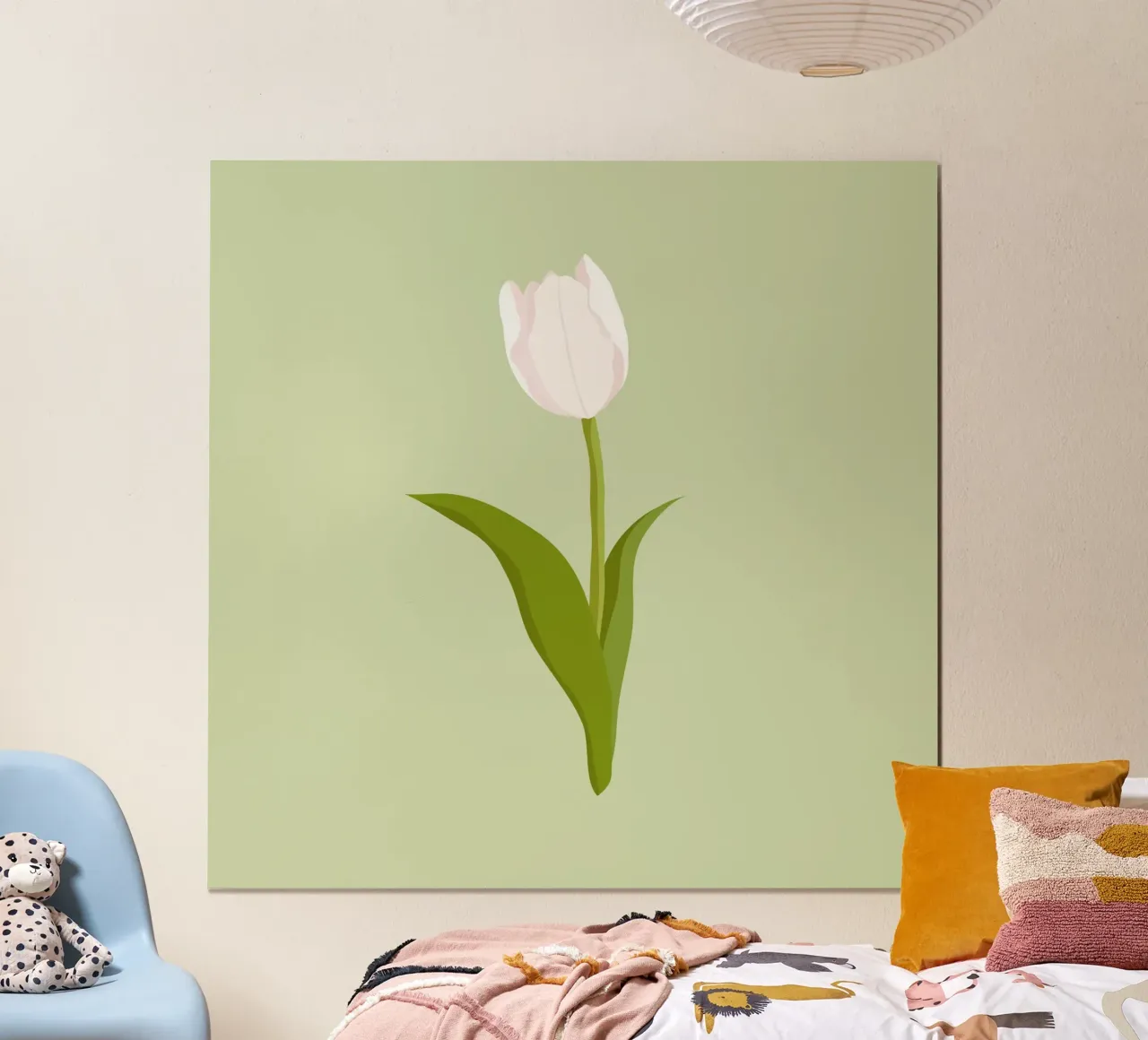Tulipano bianco in fiore pastello e stampa botanica minimalista poster con telaio in alluminio da NorwesClub