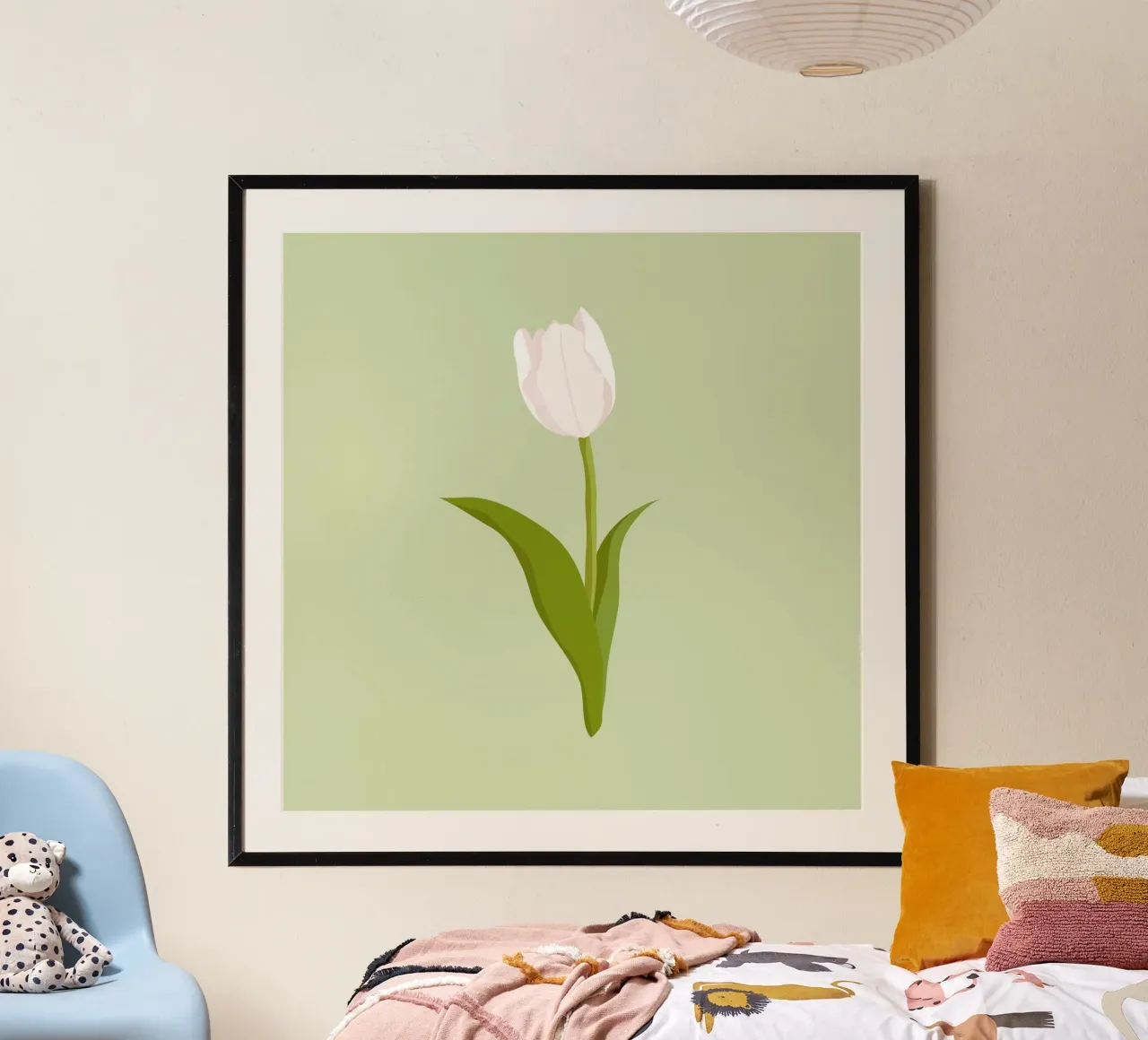 Tulipano bianco in fiore pastello e stampa botanica minimalista poster con telaio in alluminio da NorwesClub