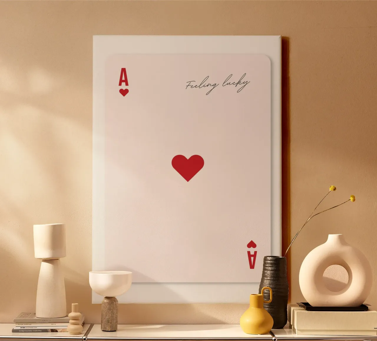 Lucky Ace of Hearts Card | Minimalist "Feeling Lucky" Print canvas with Floater frame by NorwesClub