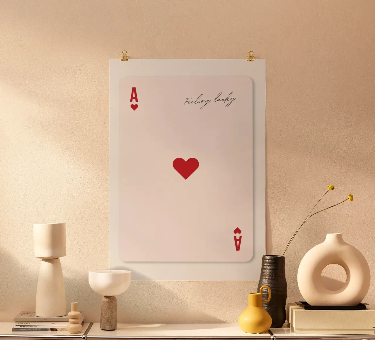 Carte de l'as de cœur chanceux | Imprimé minimaliste "Feeling Lucky" (sentiment de chance) poster de NorwesClub