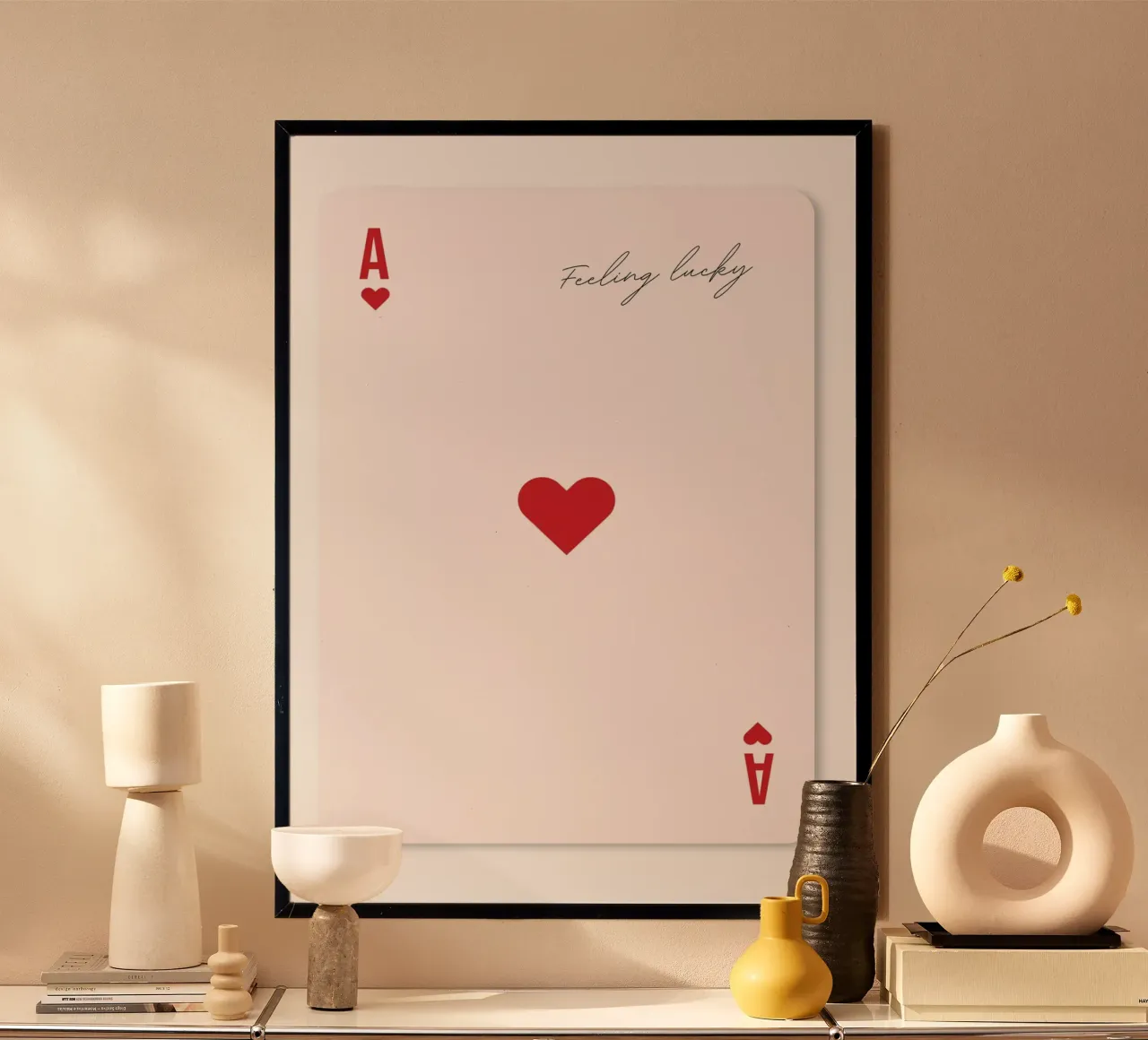 Carte de l'as de cœur chanceux | Imprimé minimaliste "Feeling Lucky" (sentiment de chance) poster de NorwesClub
