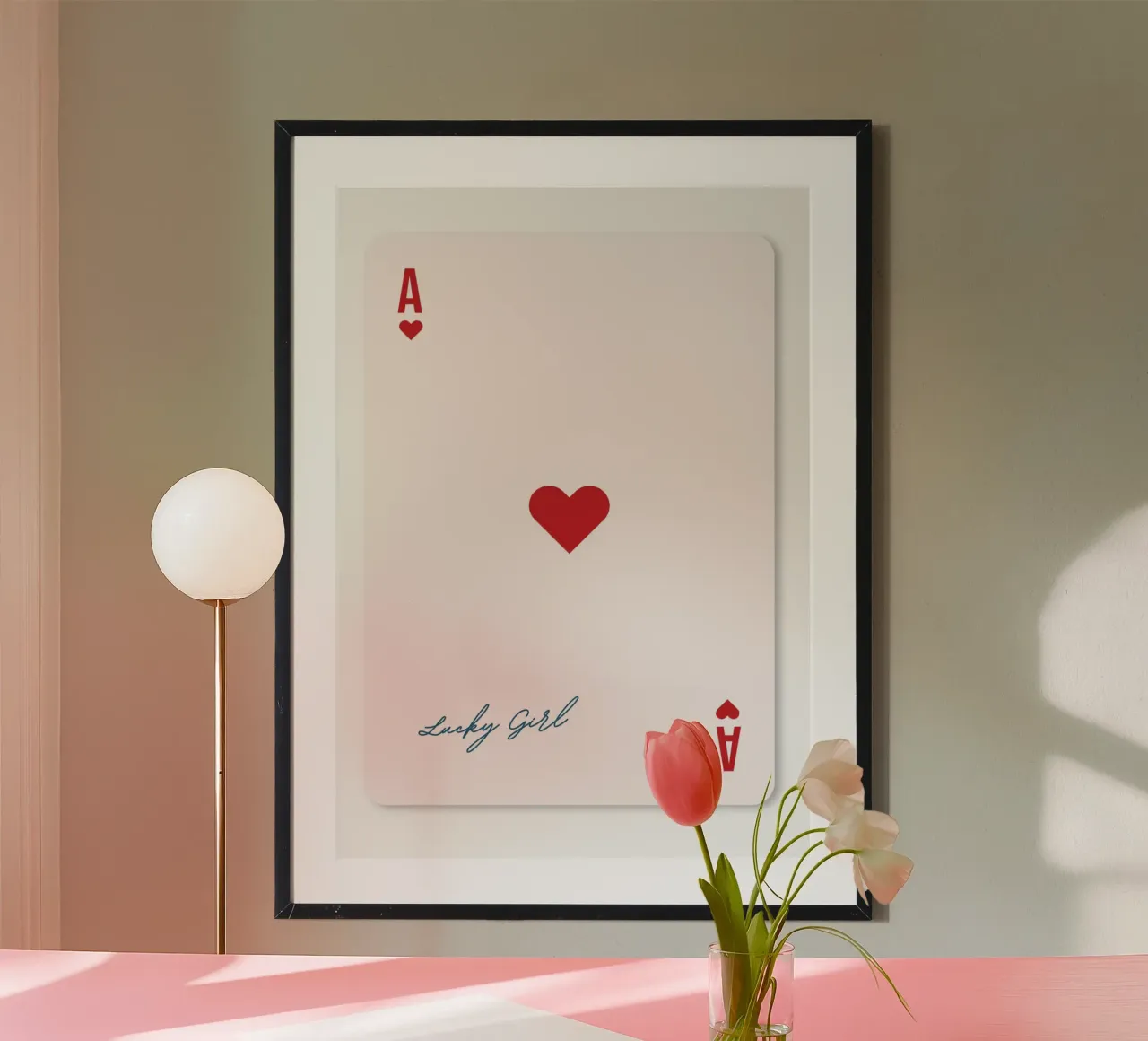 "Ragazza fortunata" Asso di cuori - Stampa di carte dall'estetica minimalista poster da NorwesClub