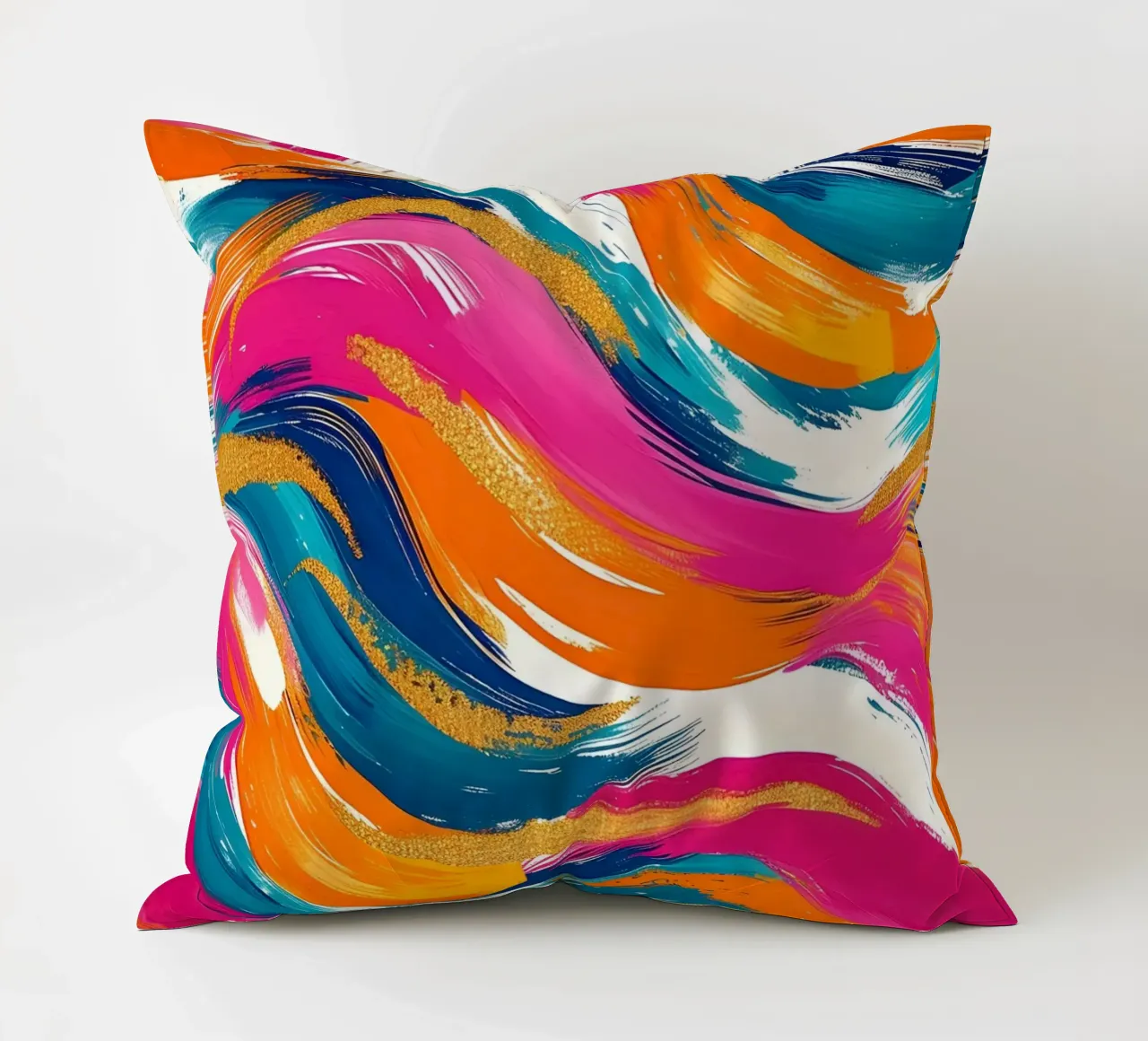 Vibrant Swirls with Gold | Abstract Expressionist Art Print decorative cushion by NorwesClub