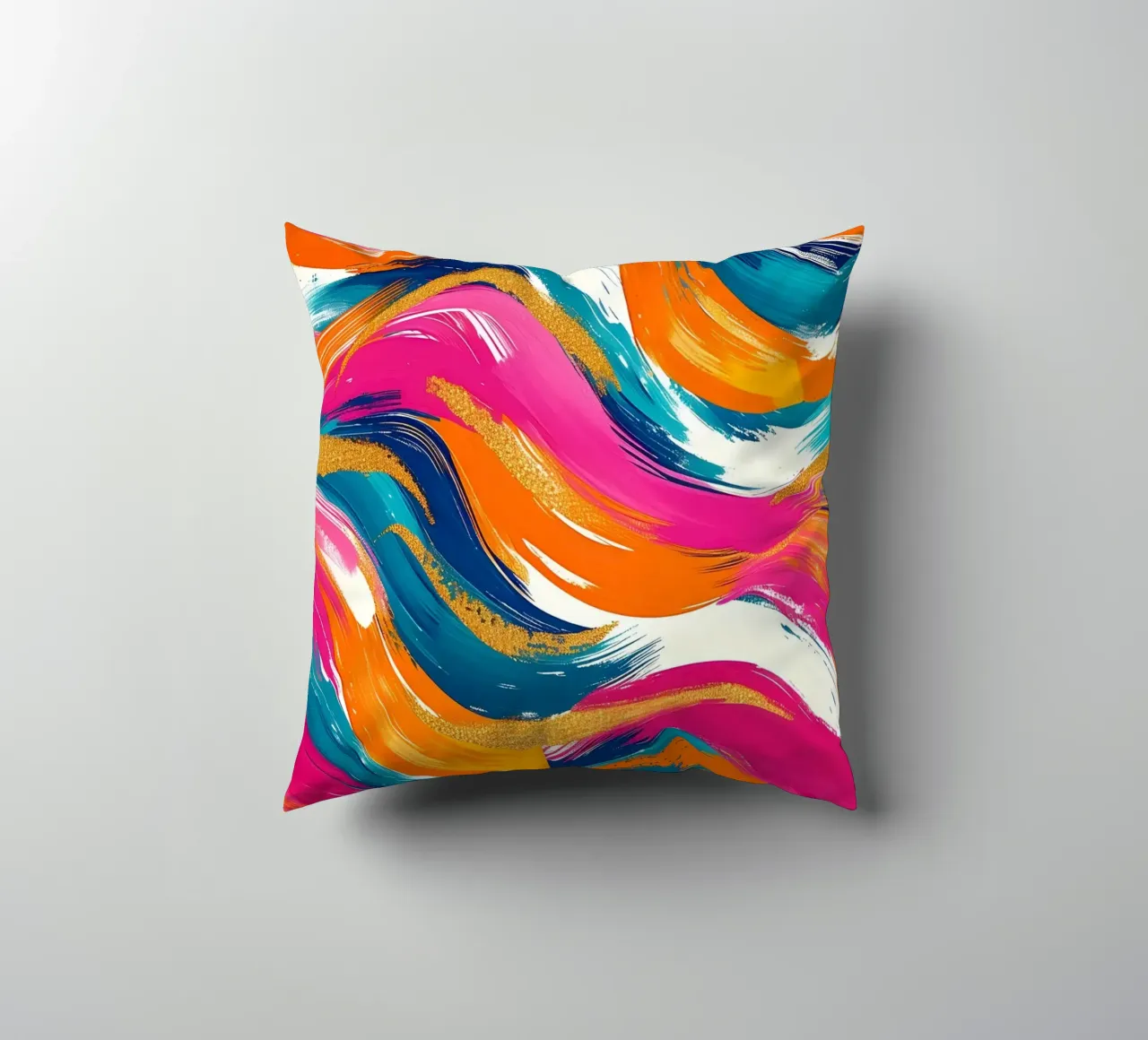 Vibrant Swirls with Gold | Abstract Expressionist Art Print decorative cushion by NorwesClub
