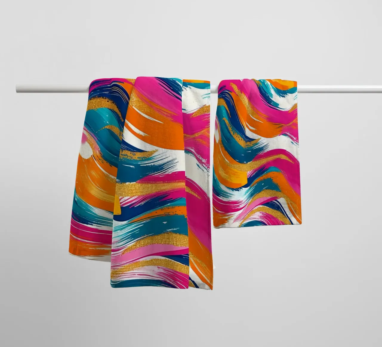 Vibrant Swirls with Gold | Abstract Expressionist Art Print towel by NorwesClub