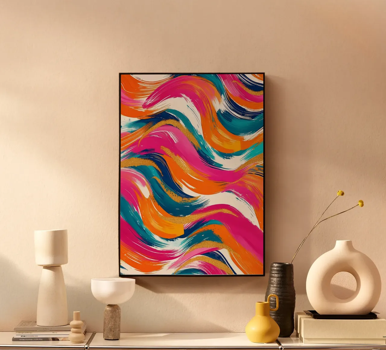 Vibrant Swirls with Gold | Abstract Expressionist Art Print alu-dibond by NorwesClub