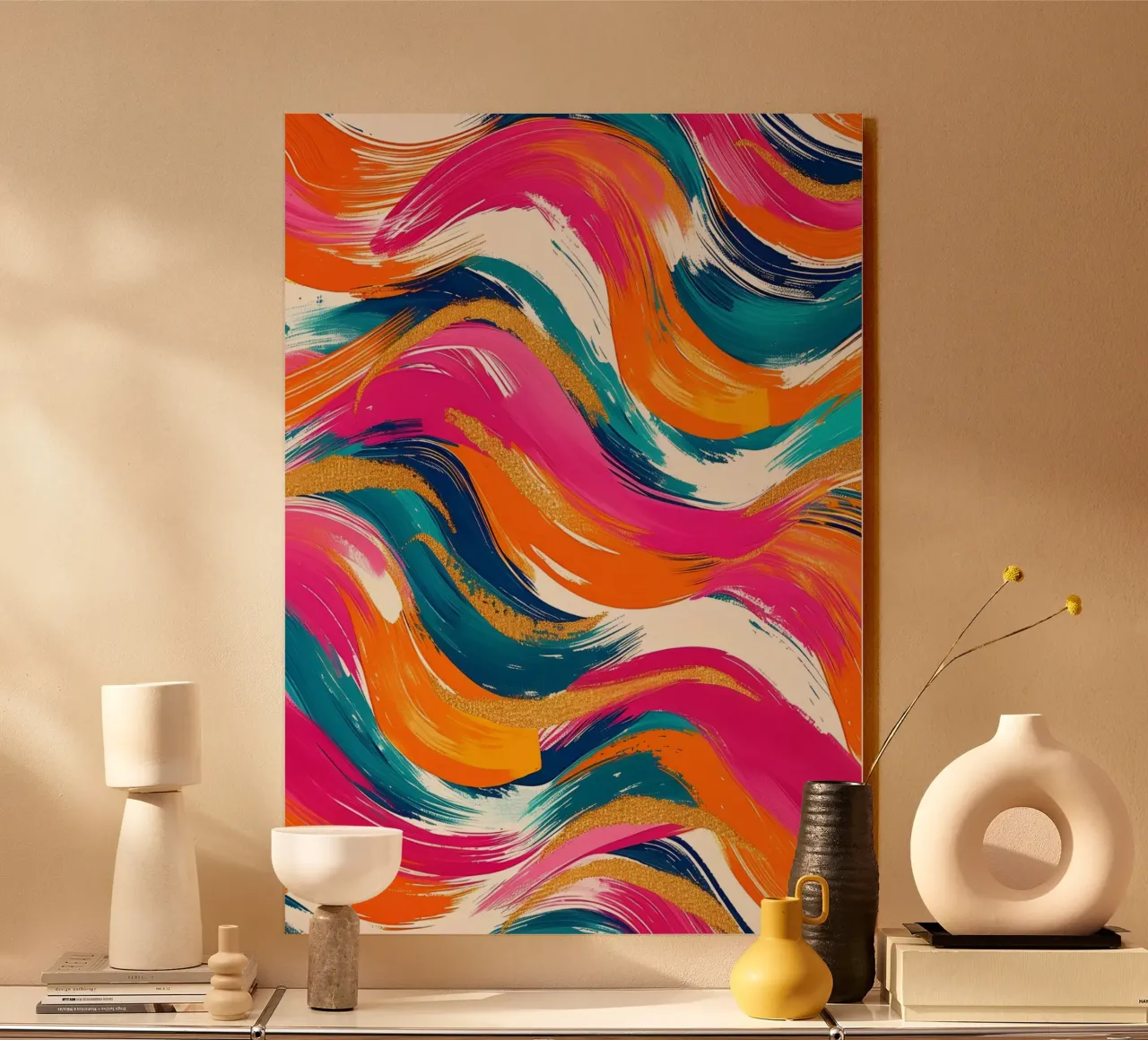 Vibrant Swirls with Gold | Abstract Expressionist Art Print alu-dibond by NorwesClub