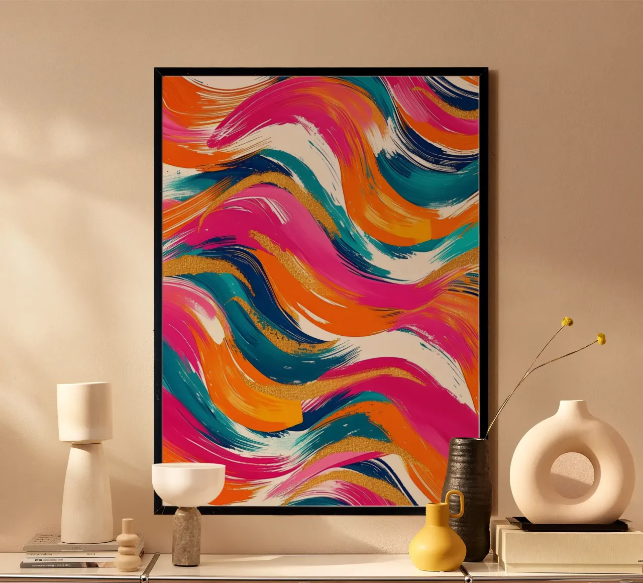 Vibrant Swirls with Gold | Abstract Expressionist Art Print hahnemühle by NorwesClub